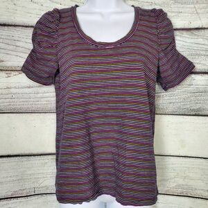 Ann Taylor LOFT Women’s Top XS Navy Multicolor Striped Puff Sleeve Tee